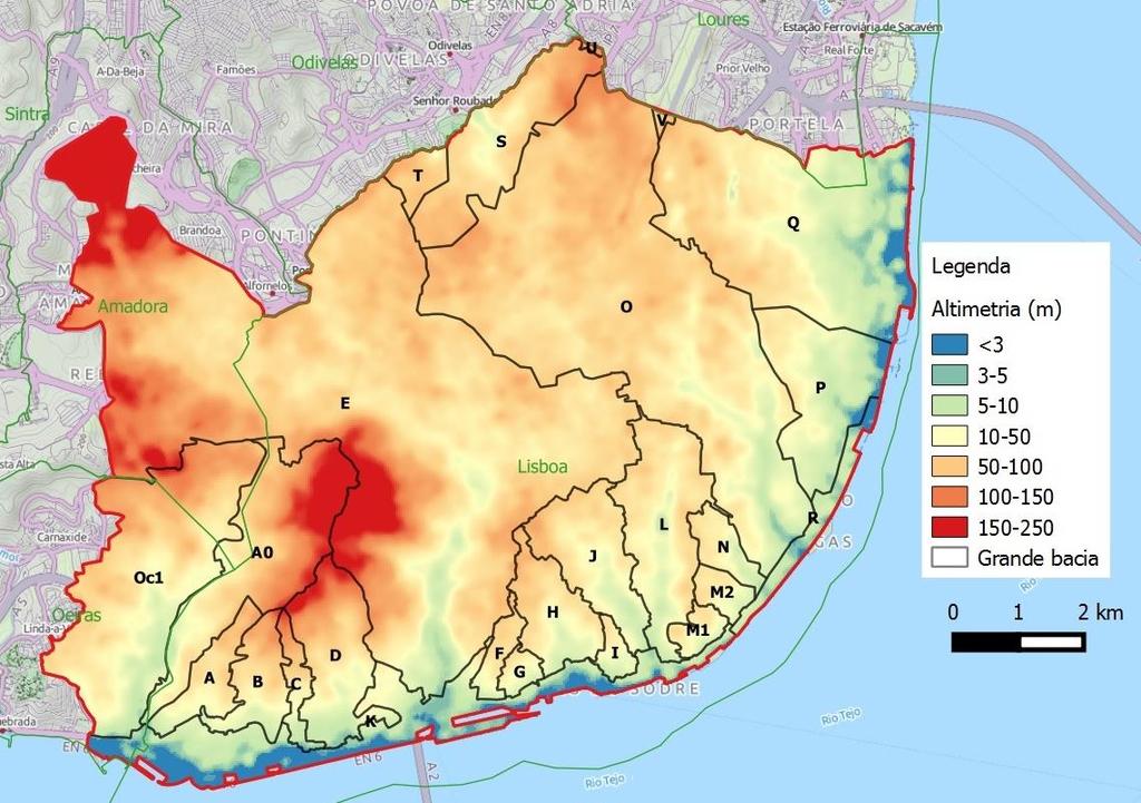 Bacias de drenagem de Lisboa Alcântara A=3199 ha Chelas A=1851 ha