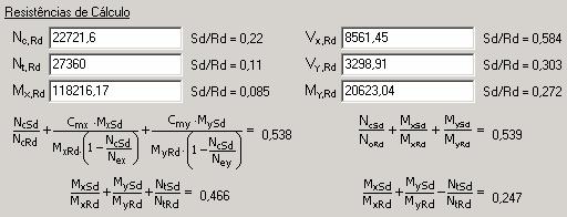 V y,rd : Força cortante resistente de cálculo em y M y,rd : Momento fletor resistente de cálculo em torno do eixo y Na janela principal do programa, após o cálculo, também poderão ser visualizadas as