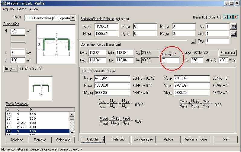 6.15. Perfis Duplos Isolados No item anterior viu-se que se pode dimensionar barras usando Perfis Compostos com o mcalc.