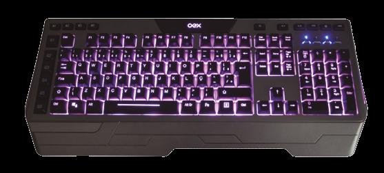 blade tc203 Padrão ABNT2 Backlight em 3 opções de cores: azul, vermelho ou roxo Função macro: até 18 programações 26 teclas anti-ghosting Teclas macias e silenciosas