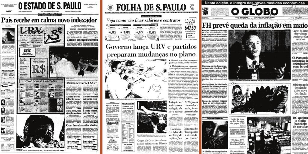 13) Observe as manchetes de jornal a seguir: (Disponível em: http://fundacaofhc.org.br/blog/unidade-real-de-valor-urv-completa-25-anos. Acesso em: 26 mar. 2019.