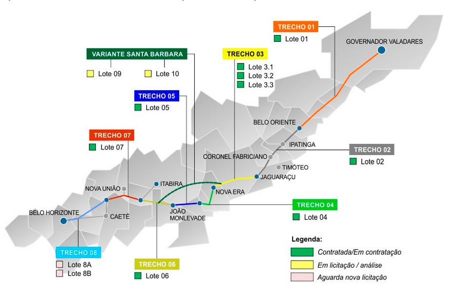 anunciou a liberação de recursos para as obras de duplicação da BR 381 Norte, no trecho entre Belo Horizonte e Governador Valadares, tendo o DNIT lançado os editais para contratação em 31/10/2012.