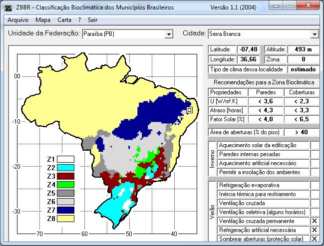 Figura 4 - Zoneamento Bioclimático e diretrizes construtivas para o clima de Serra Branca. Fonte: Roriz (2004).