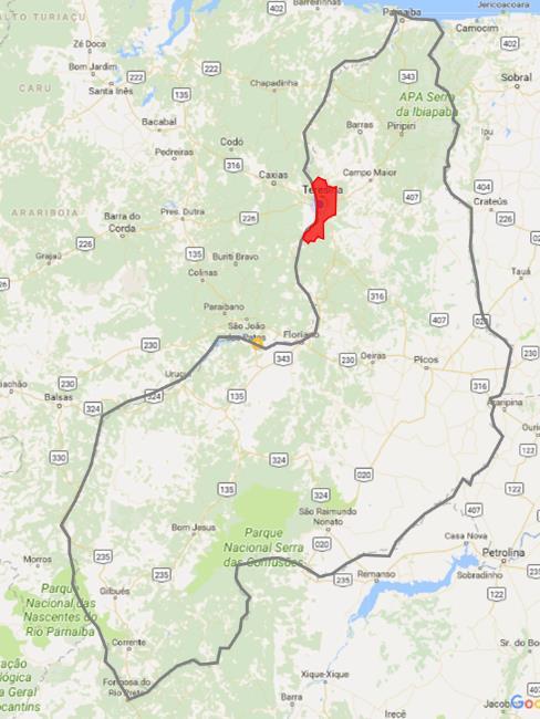 12 Figura 2 - Localização do município de Teresina. Fonte: Google Maps,2017. Editado pela autora.