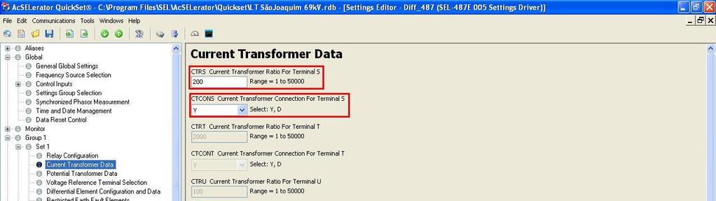 3.3 Current Transformer Data Nesse campo ajustam-se as relações de transformações