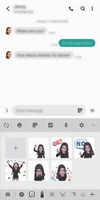 Aplicativos e funções Usar Stickers My Emoji em conversas Você pode usar seus Stickers My Emoji durante uma conversa por mensagens ou serviço de