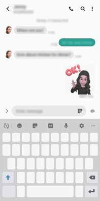1 Enquanto escreve uma mensagem no aplicativo Mensagens, toque em no Teclado Samsung. 2 Toque no ícone My Emoji.