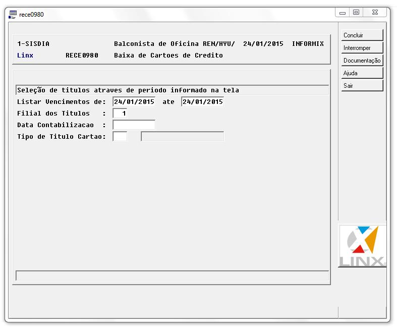 Estarão disponíveis os seguintes campos na tela: Lista Vencimentos de / até: O sistema preencherá este campo com a data corrente sendo que o mesmo poderá ser alterado com a data desejada.