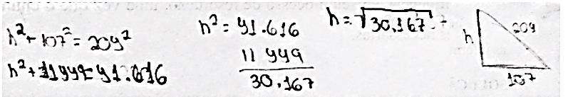 129 da base que através do tratamento matemático aplicado o valor determinado representa na verdade a altura da face lateral da pirâmide.