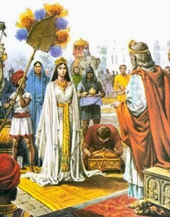 A rainha de Sabá soube da fama que Salomão tinha alcançado, graças ao nome do Senhor, e foi a Jerusalém para pô-lo à prova com perguntas difíceis.