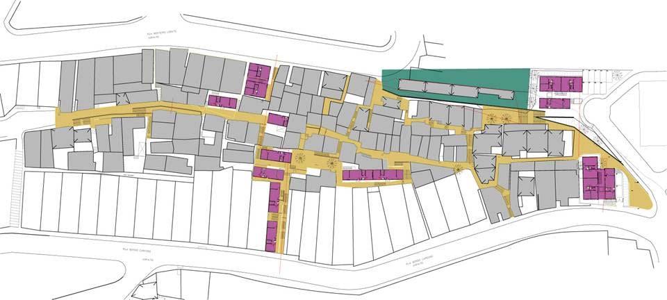 Figura 1: Diagnóstico da Favela Santo Onofre Lâmina de um dos níveis do diagnóstico espacial contínuo entre infraestrutura e moradia, com classificação da habitabilidade das casas por cores (SEMUDUH