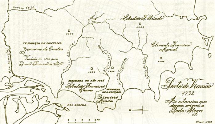 52 Figura 5 - Mapa das Sesmarias de São José e de Santana, delimitadas pelo arroio Jacareí e o rio Gravataí. Fonte: OLIVEIRA, 1985, p.