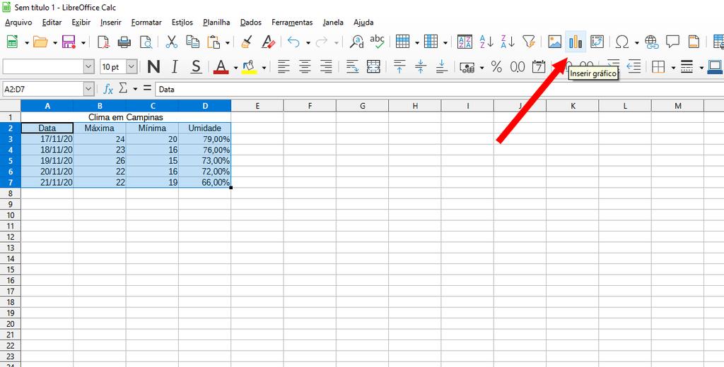 67 A partir da seleção dos dados para a criação do gráfico, basta clicar no ícone intitulado Inserir Gráfico