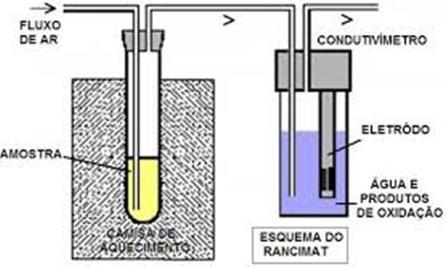 58 oxidação, o princípio do método está ilustrado na figura 4.5, consiste na determinação da estabilidade do biodiesel à oxidação sob um fluxo constante de ar a 10 L/h a 110 C.