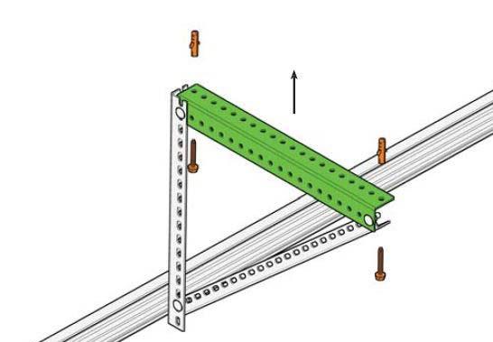 Guias Horizontais RES350 código: 039132 e realizar a união de ambos com o Parafuso de cabeça plana M8x18 mm, código: 039199 e a Porca com