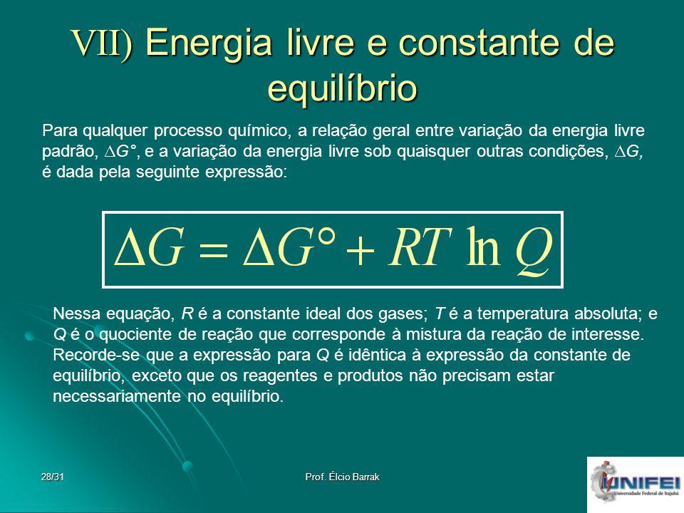 ΔG = G produtos G reagentes Outra representação é dada por : O VALOR de Q É representado por: Q = [Produto] inicial