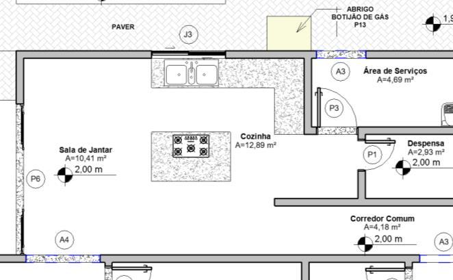 Figura 6 Cozinha em destaque Na parede externa da sala, que fazia divisa com o acesso a piscina, possuía uma janela de correr (J3), feita de alumínio,