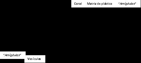 corais com amígdulas de plástico; c corte transversal (~8,5 cm de largura) que apresentam fragmentos de basalto e corais cimentados numa matriz de plástico verde; d Plastiglomerado (~29 cm)