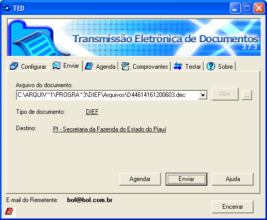 TRANSMISSÃO DA DIEF PARA A BASE DE DADOS DA SECRETARIA DA FAZENDA Na tela do TED clicar no botão Enviar. Figura 29.