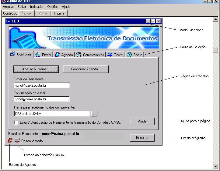 Figura 4. - Interface do TED. f) Permite gerar e restaurar copia de segurança e, ainda, compactar banco de dados. g) - Fecha o programa. 10.