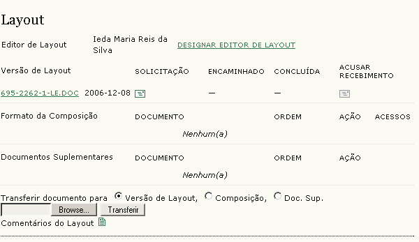 podem ser revisados através do ícone Comentários do Layout.