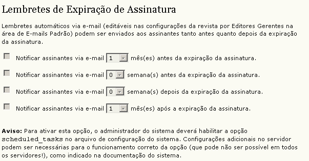 Figura 86: Lembretes de expiração Opções de Acesso Livre para revistas com assinaturas Acesso