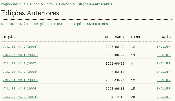 Edições Futuras Esta área permite o acesso a qualquer edição ainda não publicada: Figura 119: Visualizar edições futuras Clique no título da edição para visualizar o seu Sumário.