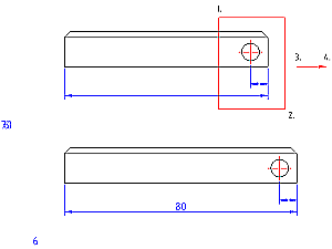 As modificações Cortar Modify Rotate Around Two Centers Corta uma entidade em duas entidades separadas. 1. Escolha a entidade que você quer cortar. 2. Defina o ponto de corte com o mouse.