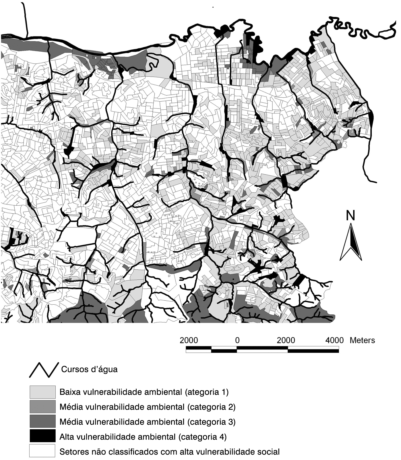 MAPA 2 Setores classificados segundo quatro categorias de vulnerabilidade ambiental Parte da Zona Leste do Município de São Paulo 2000 Fonte: CEM-Cebrap.