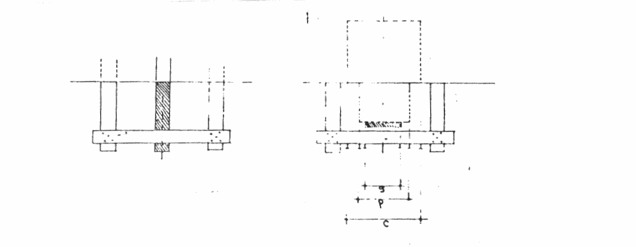 6) A seguir marca-se com pregos as distâncias a, b, c. Sendo, a = espessura da parede, b = espessura baldrame e c = espessura alicerce.