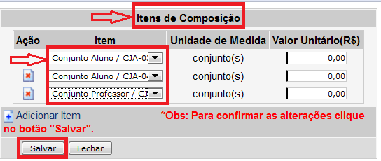 item, para cada uma das escolas selecionadas e salva-se a informação.