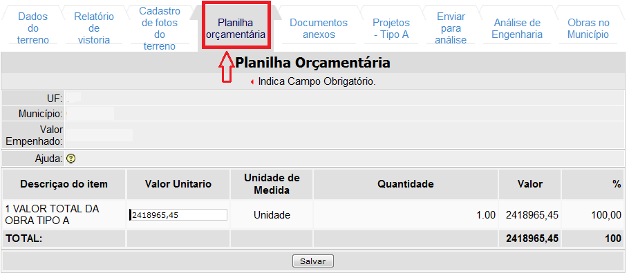 2.1. DADOS DO TERRENO Preenchimento com as mesmas orientações para o item Dados do Terreno, constantes do Anexo II Subações com Assistência Financeira do MEC Obras Construção Projeto Arquitetônico do