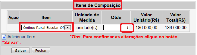 Depois de selecionado(s) o(s) item(s), clica-se em Salvar.