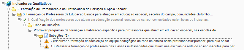 Nesse momento, é permitido a todos os municípios preencherem as dez subações que seguem nos anos de 2010 e 2011, independentemente da pontuação do indicador ou de a