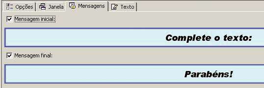 Na aba Mensagens, escreva as mensagens inicial e final.
