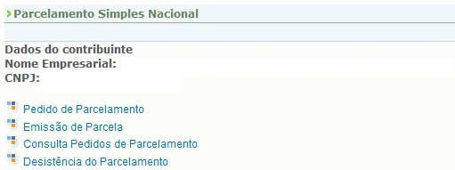 3 - Funcionalidades do aplicativo 3.1 - Pedido de Parcelamento Esta função permite ao contribuinte solicitar o parcelamento de débitos de Simples Nacional.