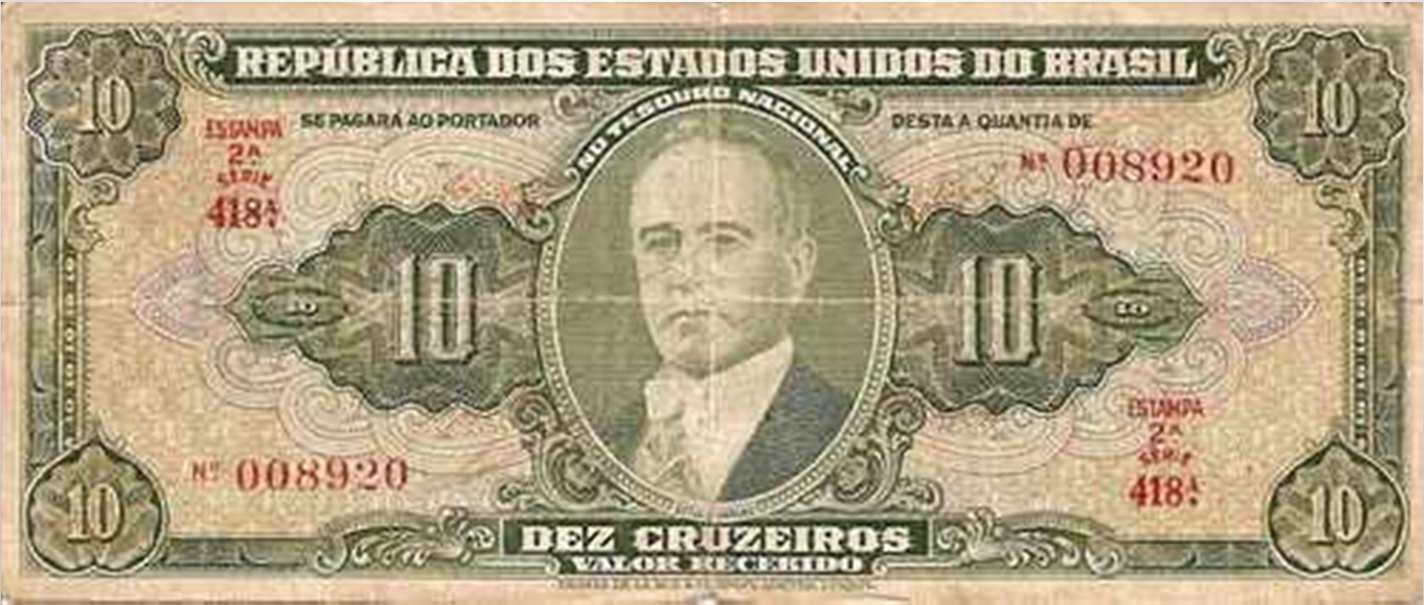 Em 1942 foi lançada a nota de Cr$ 10,00 (dez cruzeiros), emitida pelo