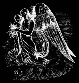 O Anjo Engelen (1843) «Cada vez que uma criança morre, desce um anjo de Deus à Terra, toma-a nos braços, abre as grandes asas brancas, voa sobre todos os lugares de que a criança gostou, e colhe toda