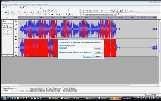 97) que devemos descarregar a partir do site Audacity, pressionando o botão Copiar, descompactar e guardar na pasta Programas>>Audacity.