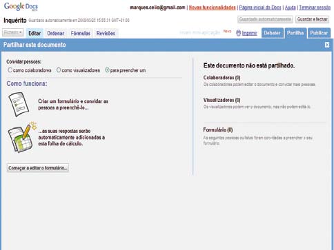 Ferramentas Google: Page Creator, Docs e Calendar - Célio Gonçalo Marques de criar o inquérito pode enviá-lo por correio electrónico.