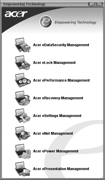 1 Acer Empowering Technology A inovadora plataforma Empowering Technology da Acer facilita o acesso a funções utilizadas com frequência e facilita a gestão do seu novo computador portátil Acer.