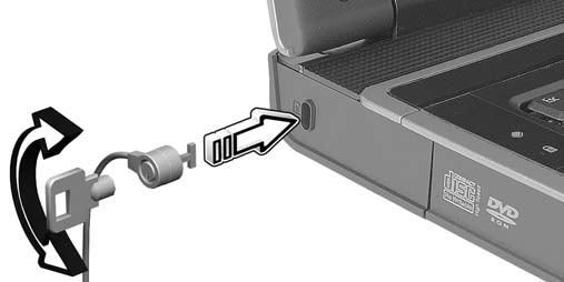 Utilizar um fecho de segurança para computador O computador portátil é fornecido com uma ranhura compatível com fecho Kensington para a colocação de um cabo de segurança.