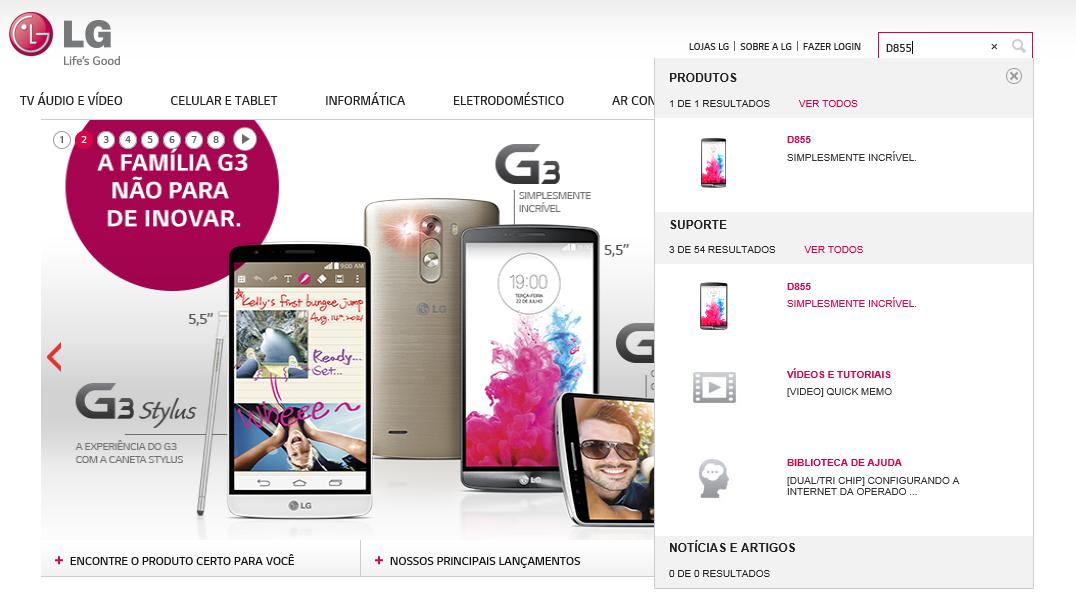 passos: Acesse WWW.LGE.COM.BR 11. Digite o modelo do seu celular no campo Pesquisa LG.