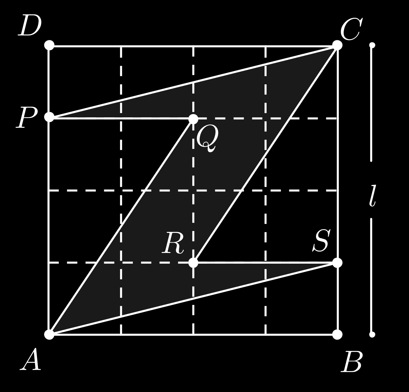 quadrado ABCD subtraídas as áreas dos triângulos AP Q, CRS, ABS e CDP.