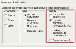 Capítulo 7: Conceder privilégios durante uma Reunião Visualizando os privilégios que pode conceder aos participantes: Lista de participantes- exibe os nomes de todos os participantes no painel de