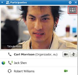 Capítulo 10: Enviar e receber vídeo Para exibir todos os participantes que estão enviando vídeo: Selecione o ícone no canto superior direito da tela.