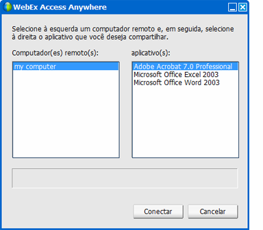 Capítulo 15: Compartilhar software 3 Em Computadores remotos, selecione o computador que deseja compartilhar. 4 Em Aplicativos, selecione um aplicativo que deseja compartilhar.