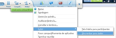 Capítulo 15: Compartilhar software Sincronizar exibições do software compartilhado Somente organizador ou apresentador Quanto estiver compartilhando um aplicativo, desktop (se compartilhamento de