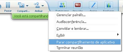 Capítulo 15: Compartilhar software 2 Escolha a opção desejada. A janela de compartilhamento é fechada. A janela reunião é aberta automaticamente.