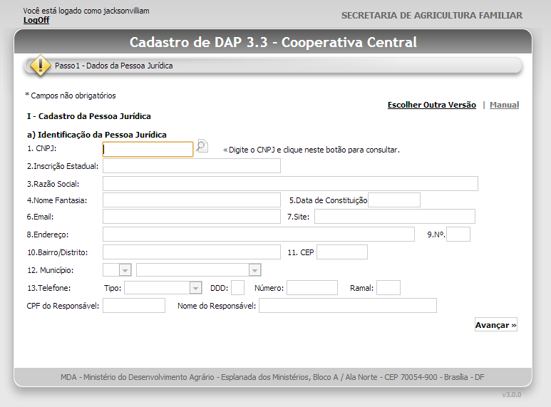 Campo 04 - Nome de Fantasia -Registrar a denominação pela qual a da Cooperativa Central é conhecida. O nome de fantasia consta do contrato social e é uma versão simplificada da Razão Social.